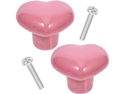 2 Pomos Cerámica Gabinete Piezas, Forma Corazón Rosa,