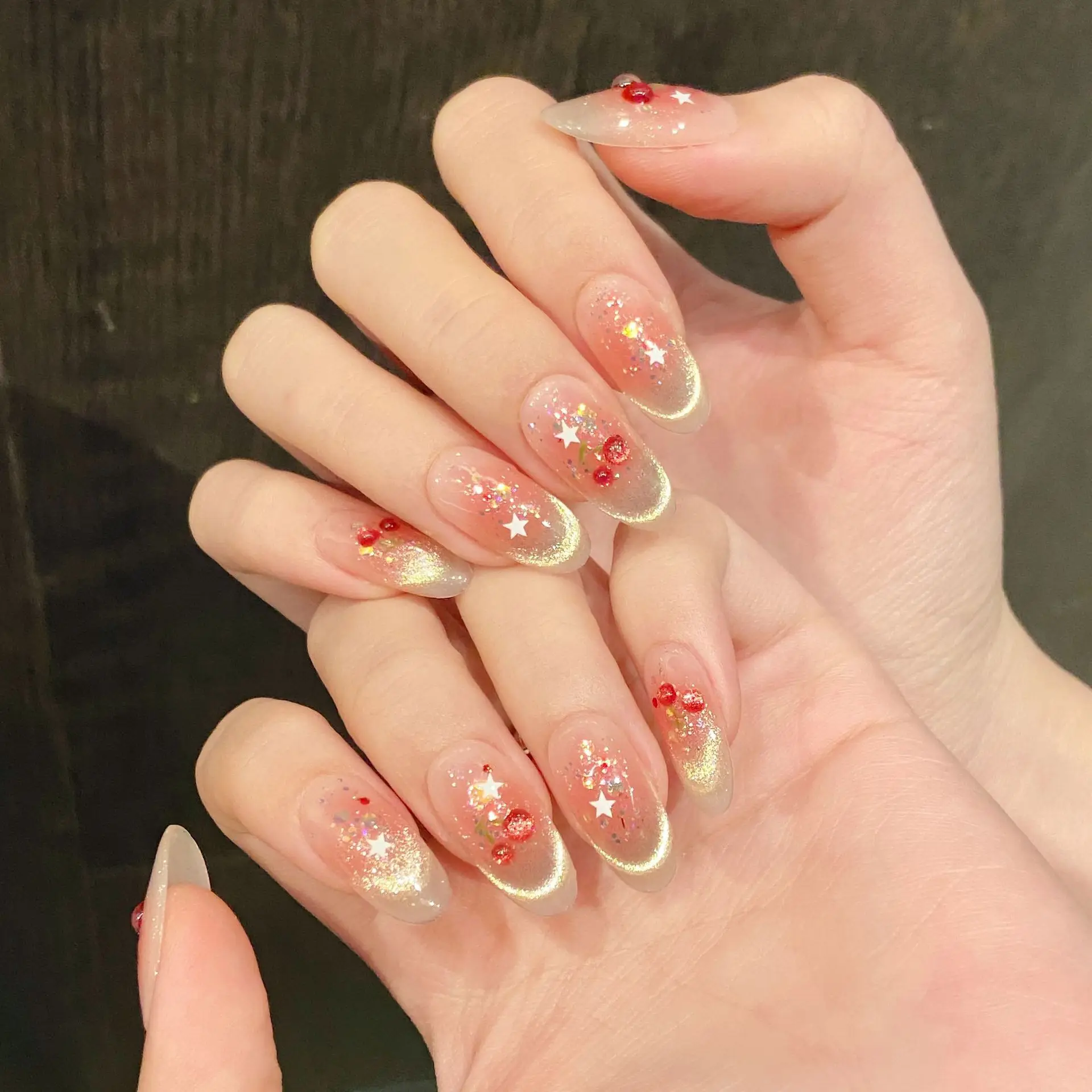 (1522-s) Uñas Postizas Hechas A Mano Con Degradado De 10 Piezas Y Puntas Cuadradas Cortas Con Efecto Ojo De Gato Brillante