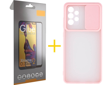 Carcasa y Protector de Pantalla de Vidrio Full Samsung A72 5G SKYHE Gel Protección Cámara Rosa