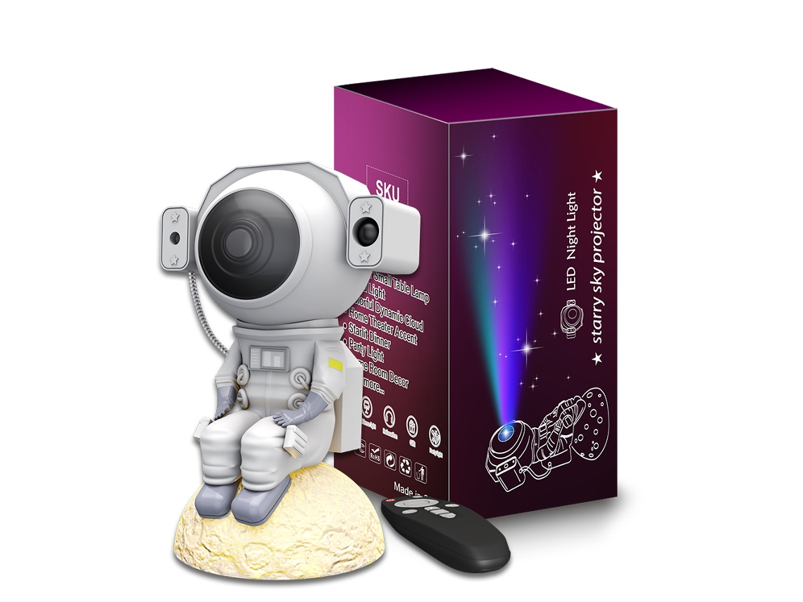 Proyector De Estrellas Y Galaxias Con Forma De Astronauta: Incluye Temporizador, Control Remoto Y Altavoz Bluetooth.