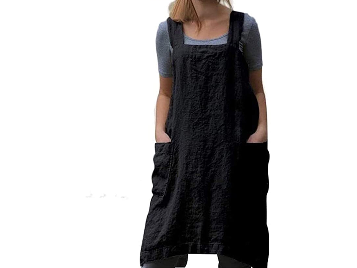Delantal Largo De Algodón Y Lino, Vestido Casa Round, Holgado