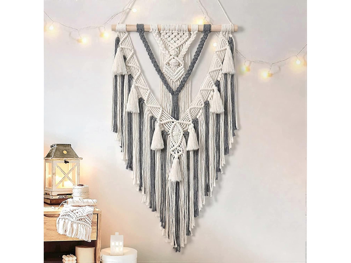 Rebe-colgante Geométrico Bohemio Tejido A Mano De Algodón Beige Y Gris Con Borlas Para Dormitorio Sala Apartamento Niño