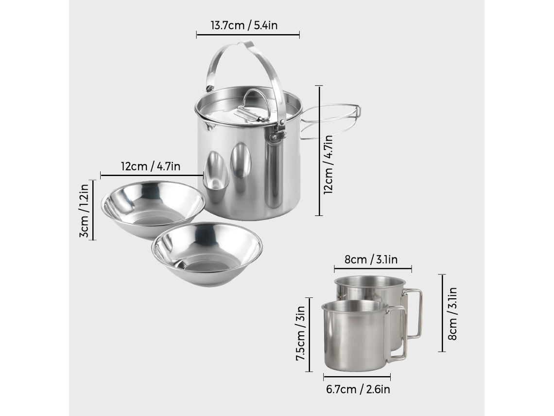 Juego De Cocina De Acero Inoxidable Para Camping Con Olla, Taza Y Tazón Para Camping Y Picnics, 5 Piezas