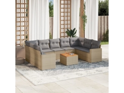 Conjunto de sofá de jardín de 10 piezas con cojines en mimbre beige mixto DKD Home Decor