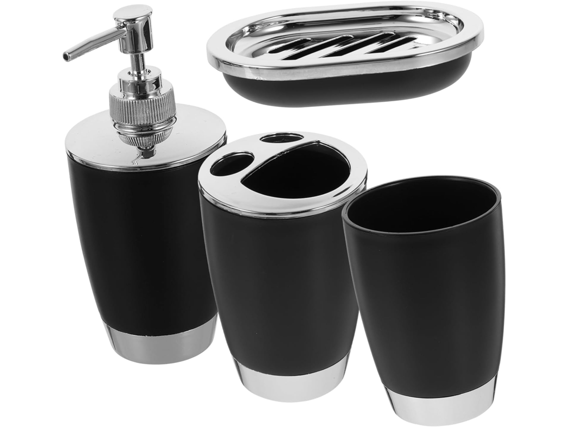 Té, 4 Piezas De Artículos De Baño: Soporte Para Cepillo De Dientes Y Jabonera, Botella De Loción, Diseño Ergonómico.