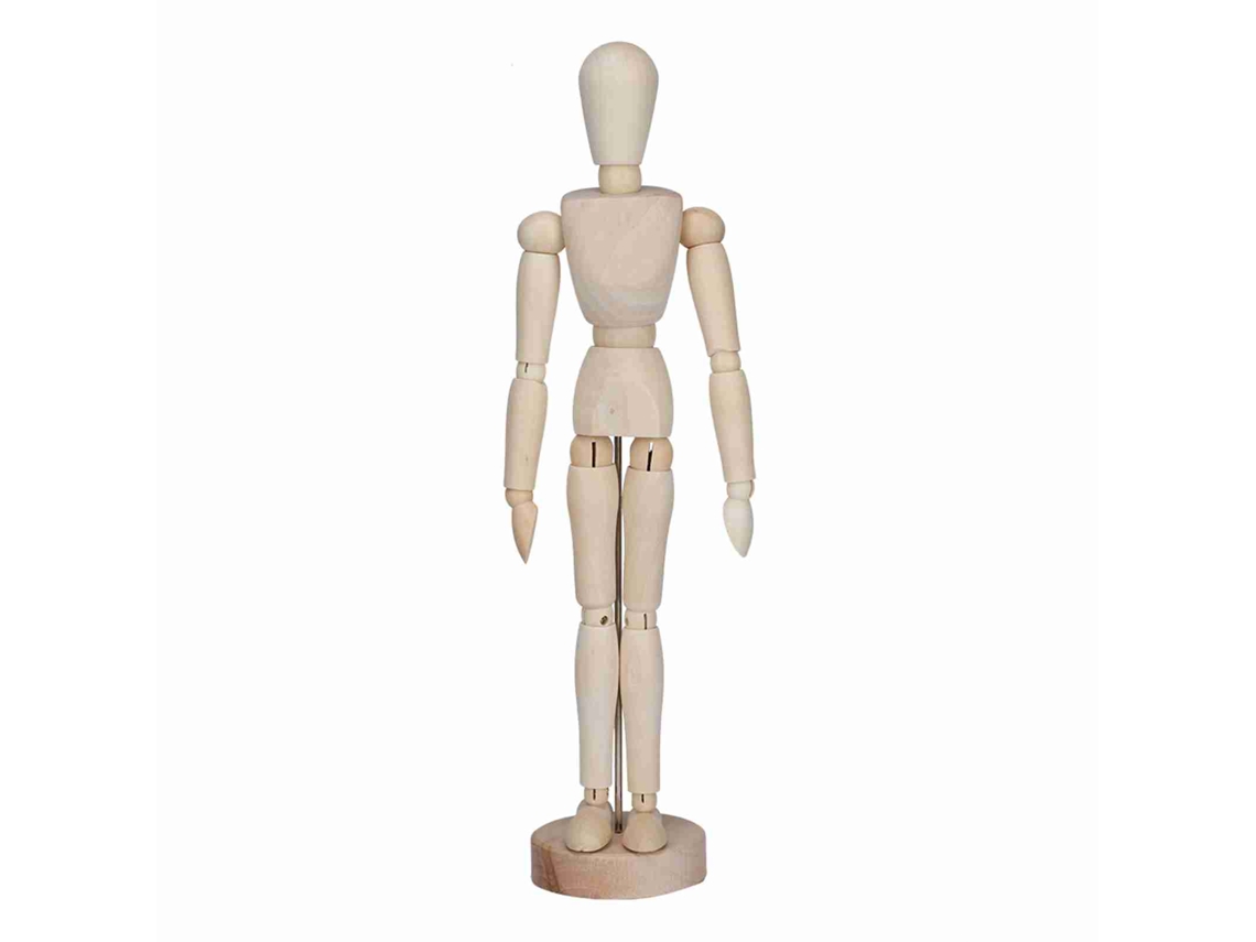 Maniquí artístico articulado con base y cuerpo flexible.