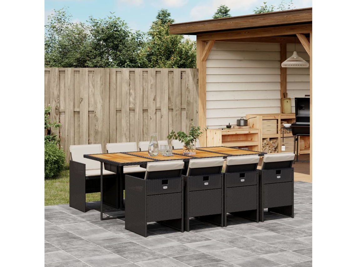 Juego de comedor de jardín de 9 piezas con cojines de mimbre negros de DKD Home Decor