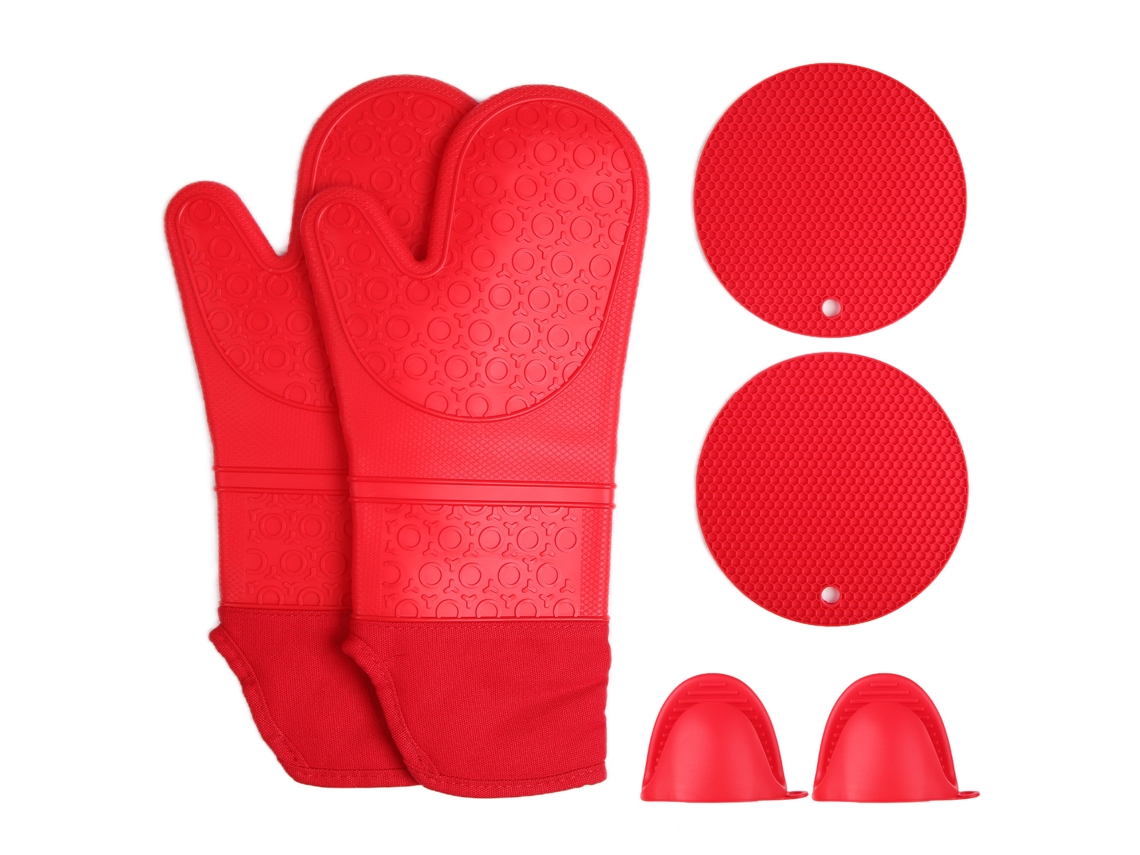 Guantes aislantes de silicona gruesa para barbacoa y microondas, antiescaldaduras para cocina y repostería, color rojo.