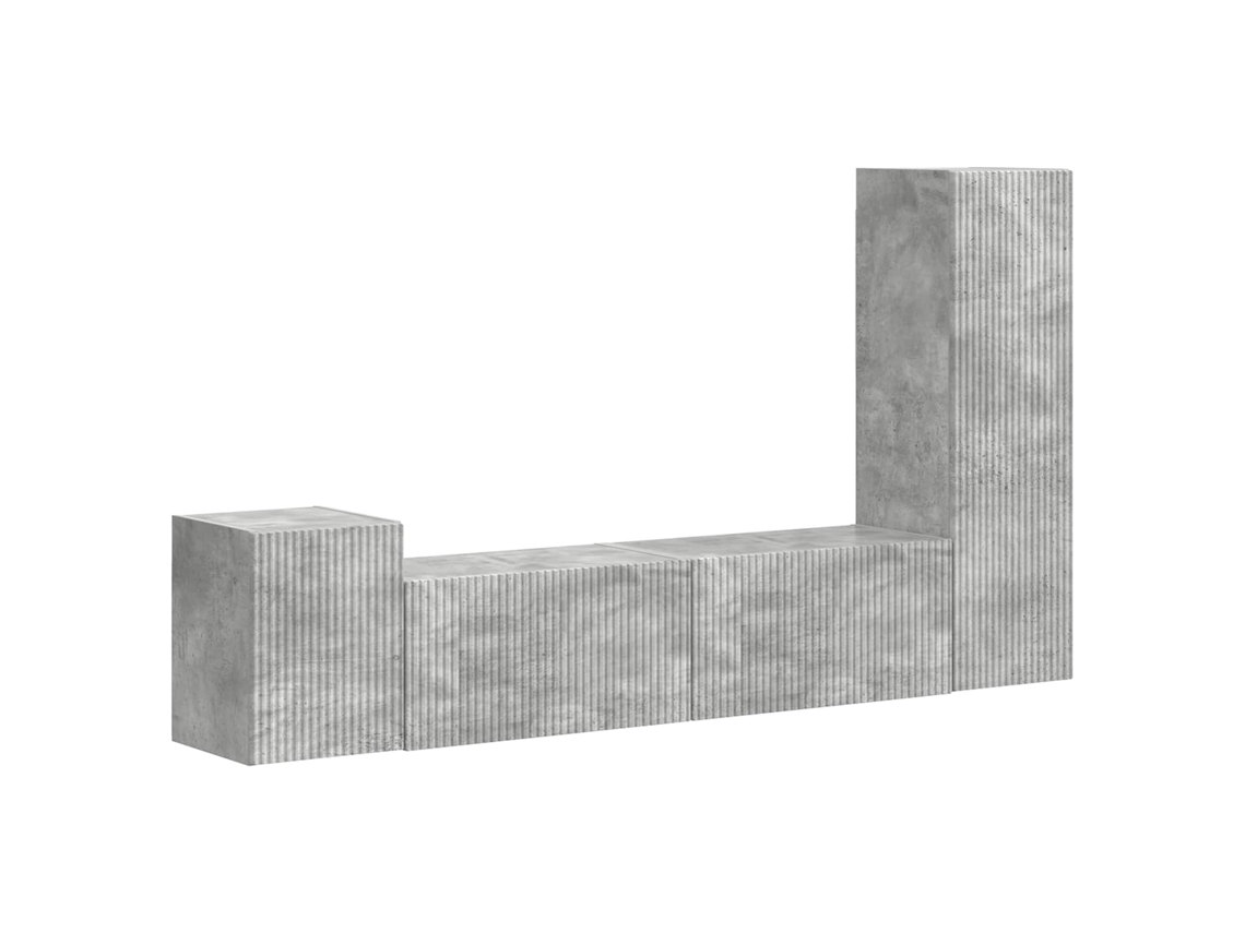 Conjunto de mueble para TV de 4 piezas, madera procesada gris, EXCLUSIVO DE LA CASA