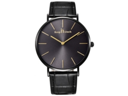 Reloj De Pulsera Hombre Simple De Acero Inoxidable Cuarzo Con Correa De Cuero Pu Negro