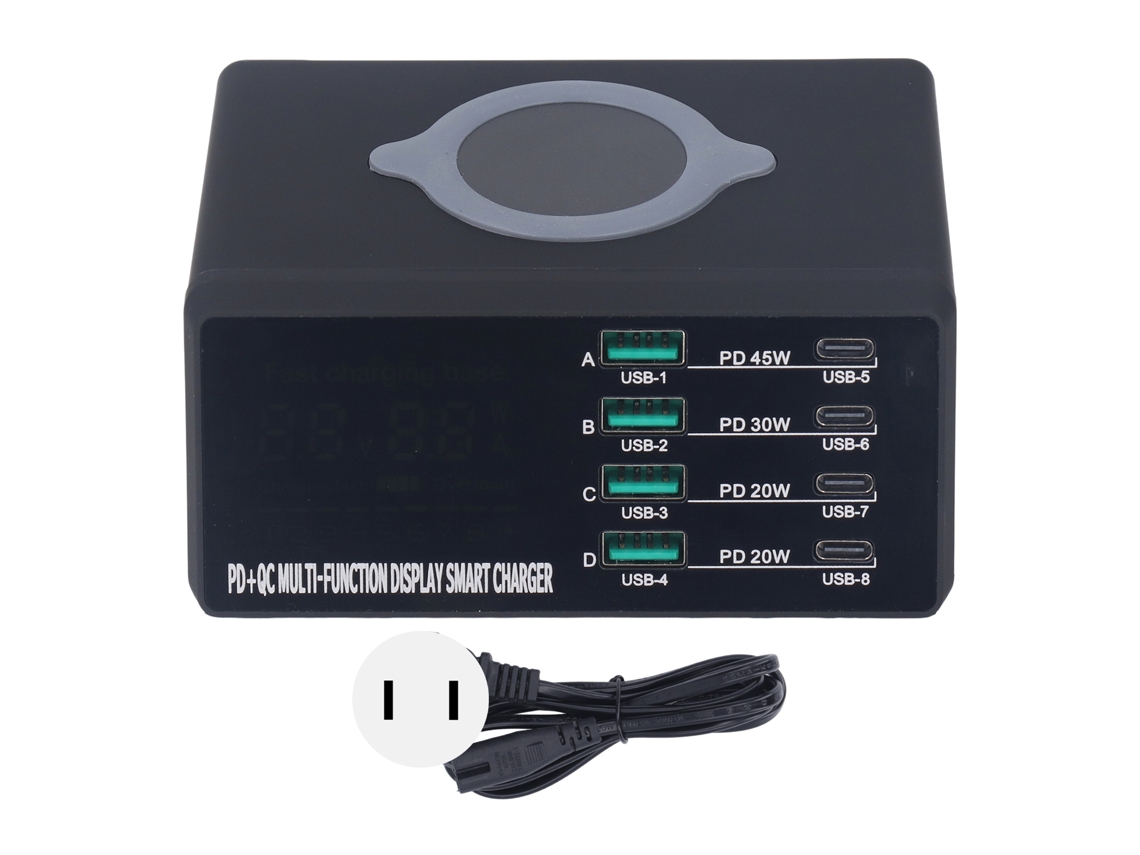 Base De Carga Inalámbrica 8 Puertos Con Pantalla Led, Estación De Carga Usb Rápida 100‑240v Plug Us
