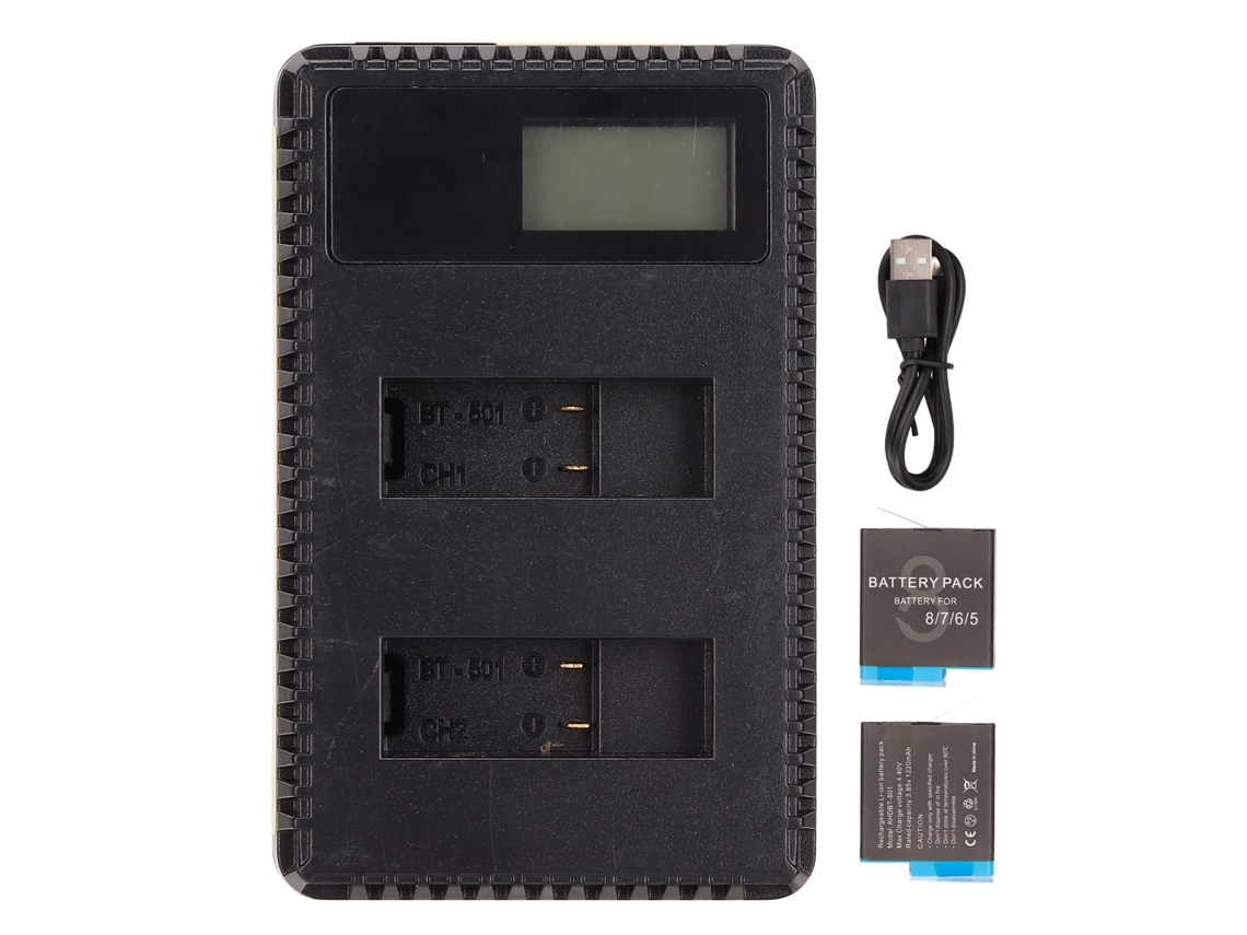 Carregador Dual De Bateria Para Câmera Com Lcd E 2 Baterias 1220mah Para Ahdbt-801 501 601 701