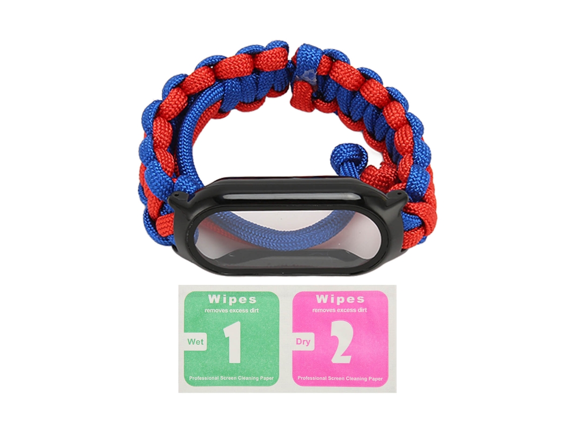 Pulsera Ajustable 3 En 1 De Paracord Tejido Para Mi Band 8/8 Nfc Azul Rojo