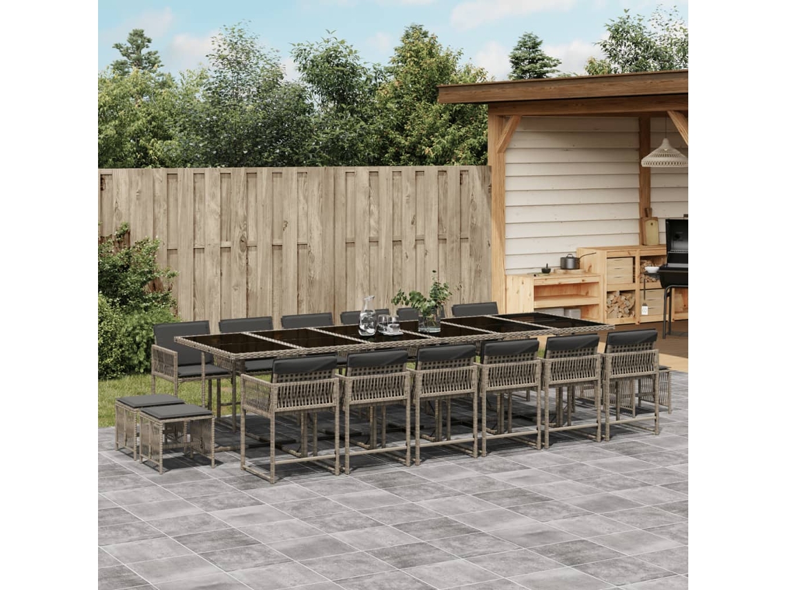 Juego de comedor de jardín de 17 piezas con cojines de mimbre gris DKD Home Decor