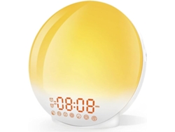 Luz de despertador, luz nocturna de 7 colores con simulación de amanecer y atardecer, alarmas duales con sonidos naturales Chronus (blanco)