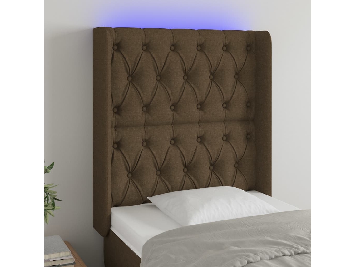 Cabecero Con Led De Tela Marrón Oscuro 83x16x118/128 Cm