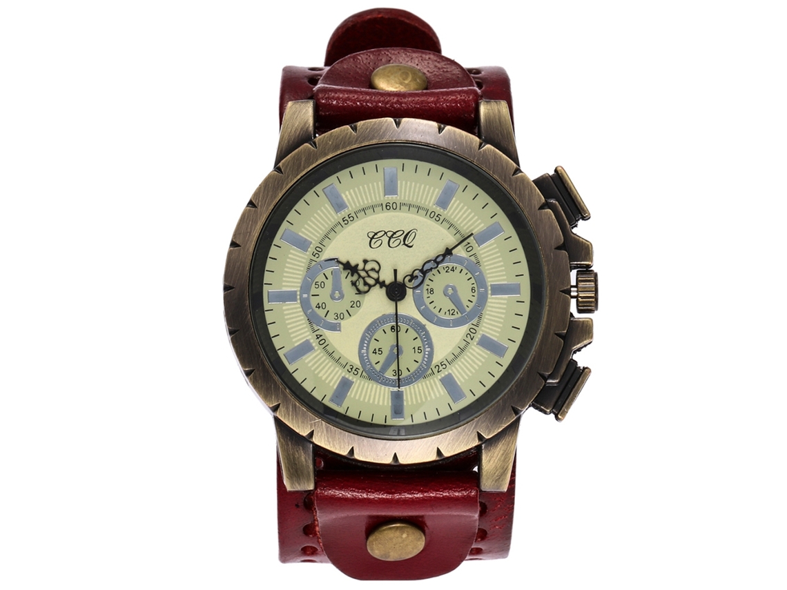Reloj De Pulsera Unisex Ccq De Estilo Retro Punk Con Correa De Aleación De Pu Y Diseño De Cuarzo Rojo.