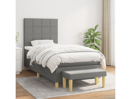vidaXL Cama con somier y colchón 90x190 cm tela gris oscuro