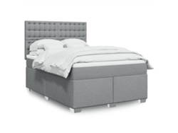 Cama Box Spring Con Colchón Tela Gris Claro 140x200 Cm