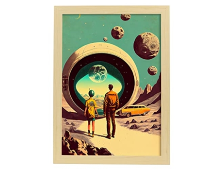 NACNIC Poster Estación Espacial En Estilo Surrealismo Cinematográfico Ilustraciones Y Grabados De Historieta Abstracta Y Artística A3 Marcos Madera