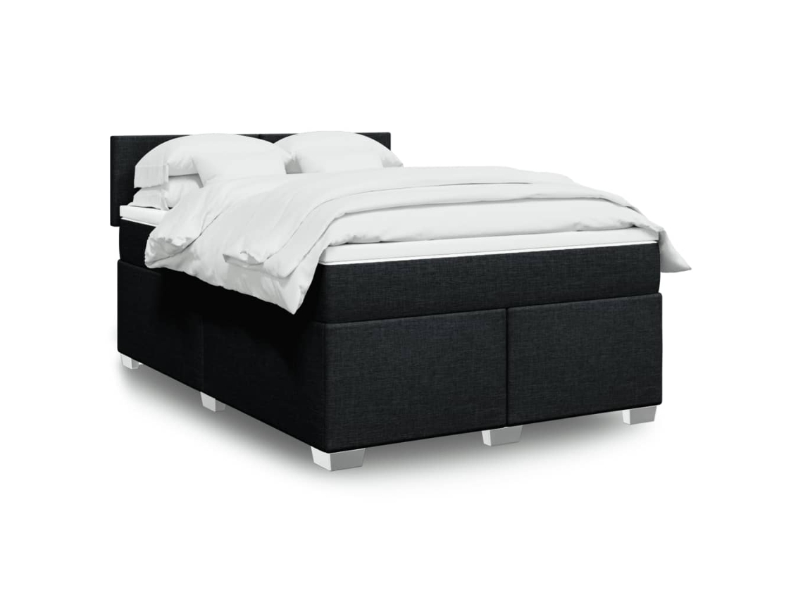 Cama Box Spring Con Colchón Tela Negro 160x200 Cm