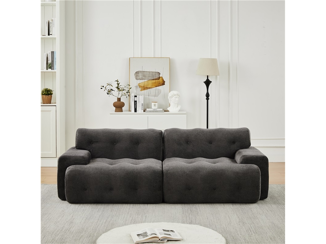 Sofá Cloud 2 Lugares Extragrande Braços Largos Design Moderno Botões Cinza Sala Estar