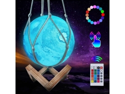 FNINIJEDE Lua Led 3d de 16 Núcleos de 15 cm Com Suporte Madeira