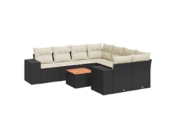 Conjunto de 9 sofás de jardín con cojines, mimbre, negro, MAISON EXCLUSIVE (9 piezas)