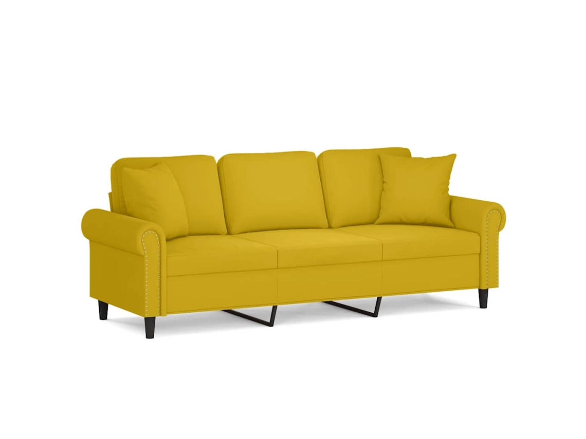 Sofá de 3 plazas con cojines decorativos en terciopelo amarillo MAISON EXCLUSIVE