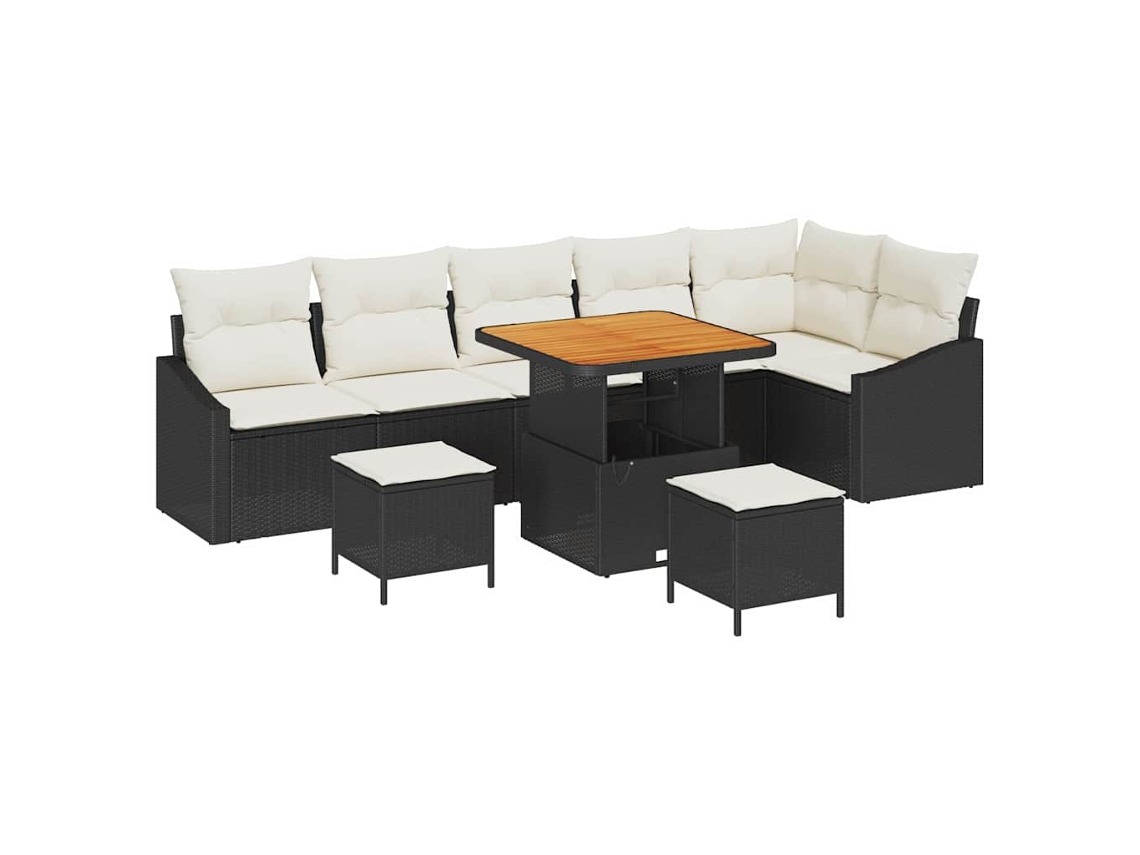 Maison Exclusive - Conjunto de sofás de jardín de ratán sintético negro de 9 piezas