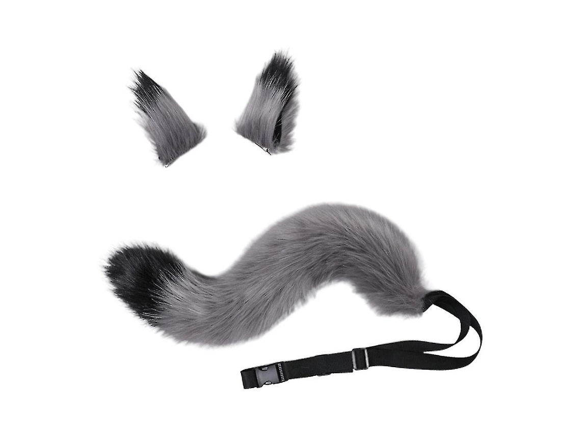 Rebe-cola Y Orejas De Pelo Falso Para Gato Zorro Lobo Accesorios De Disfraz Para Fiesta De Halloween Gris Negro