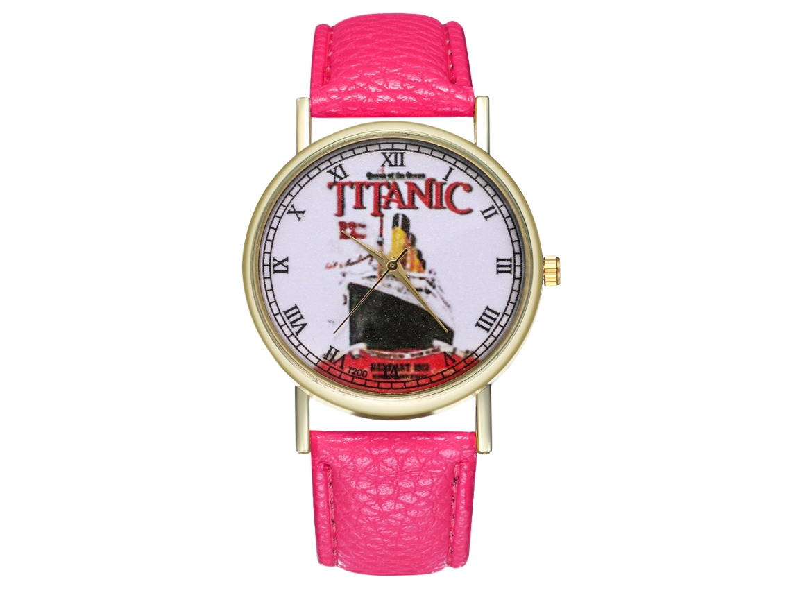 Reloj De Pulsera Unisex Zhoulianfa Titanic, Esfera Redonda, Cuarzo Analógico, Rosa Rojo