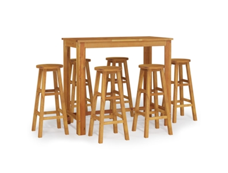 Conjunto 7 Mesa y taburetes altos de jardín VIDAXL madera maciza acacia