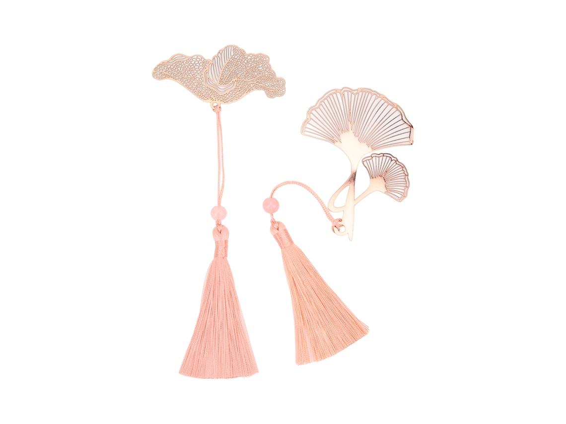 2pcs Marcapáginas De Oro Rosa Hueco Para Amantes De Los Libros Grabado Fino Acero Inoxidable Con Borla Elegante Para Oficina
