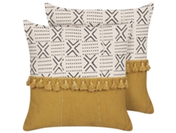 Juego de cojines decorativos BELIANI Woodi de Algodón Blanco 45x45x10