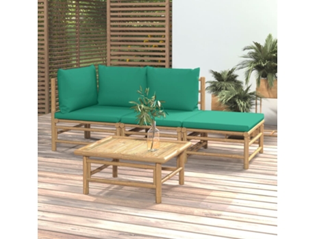 Conjunto 4 de muebles de jardín VIDAXL bambú con cojines verde
