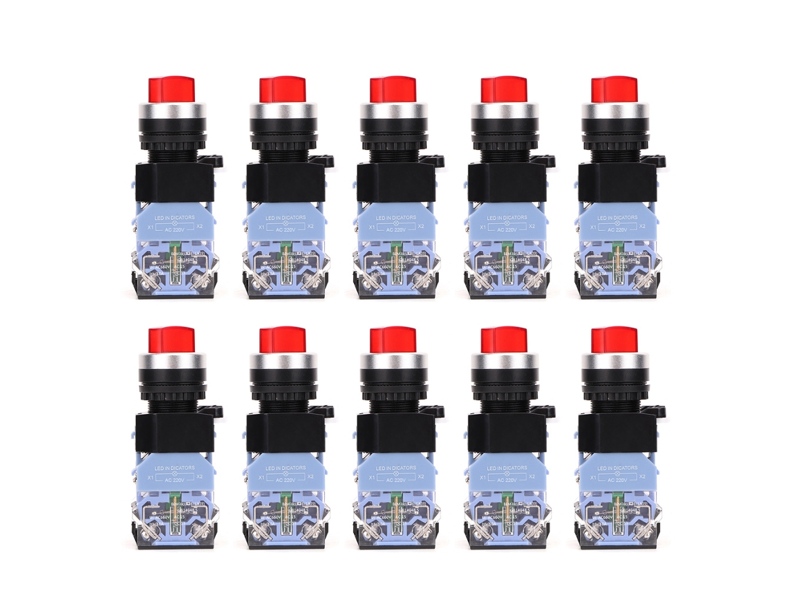 Veloriskku-10 Peças Botão De Interruptor Com Auto-bloqueio 22mm Bem38-11xd/21 Luz Vermelha 220v 1no/1nc La38