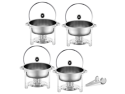 Juego de platos calefactores Succebuy de 5 litros (paquete de 4), servidor de buffet redondo de acero inoxidable
