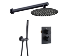 Juego de ducha de pared moderno, cabezal redondo de 8 pulgadas, acabado cepillado, negro mate - 10