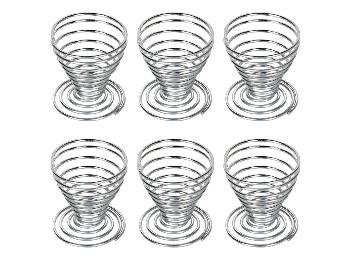 6 Tazas Para Huevos De Acero Cepillado Con Resorte Espiral