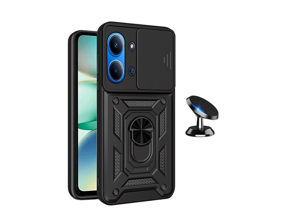 Kit De Soporte Magnético Para Coche Funda Antiimpacto Para Ventana Deslizante De Defensor Militar Magnético Phonecare Para Xiaomi Poco C85 - Negro