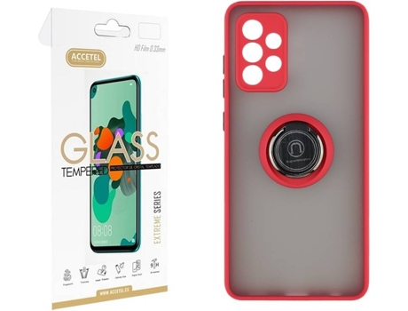 Funda y Protector de Cristal Samsung Galaxy A52 5G ACCETEL Gel Bumper Ring Rojo