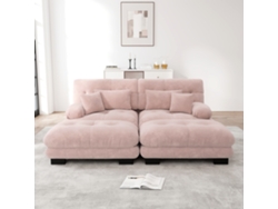 Sofá Nube De Chenilla Rosa Con Cojines Decorativos Para Sala De Estar Moderna.