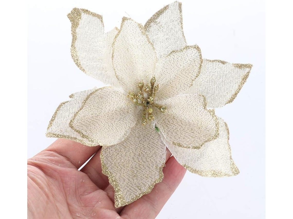 Un Juego De 12 Flores Para Decorar El Árbol De Navidad, Con Purpurina Dorada Artificial, 13 Cm*