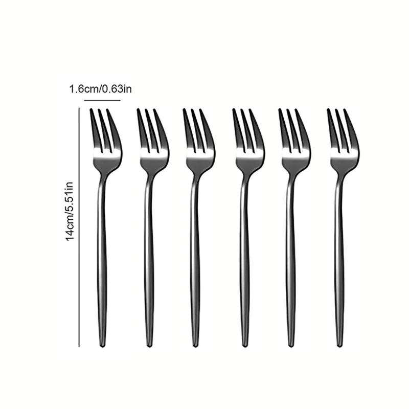 Juego De Cubiertos (6 Piezas, Negro) Tenedor Para Fruta, Juego De Tenedores Para Ensalada Y Postre, Mini Tenedores