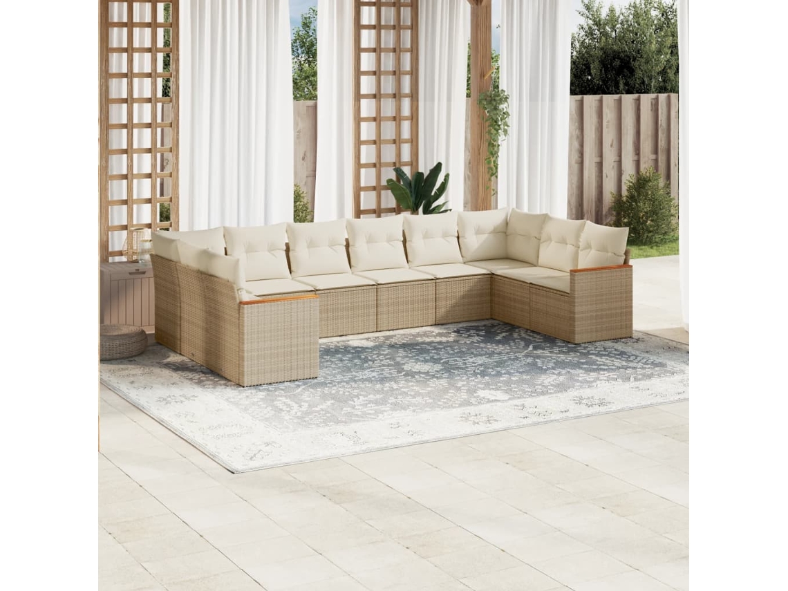 Conjunto de sofá de jardín de 10 piezas con cojines, mimbre sintético beige, Dkd Home Decor