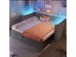 Sofá Cama 90x200 Cm - Diseño Multifuncional Con Tiras Led, Somier, Terciopelo - Gris