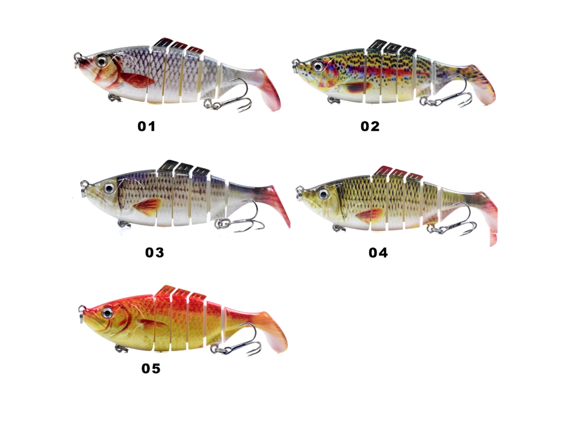 Danu26-lures De Pesca Para Bass Y Trout 6 Segmentos Cuerpo Duro Con Anzuelo Triple 3d Ojos Imitación De Pez Sumergible