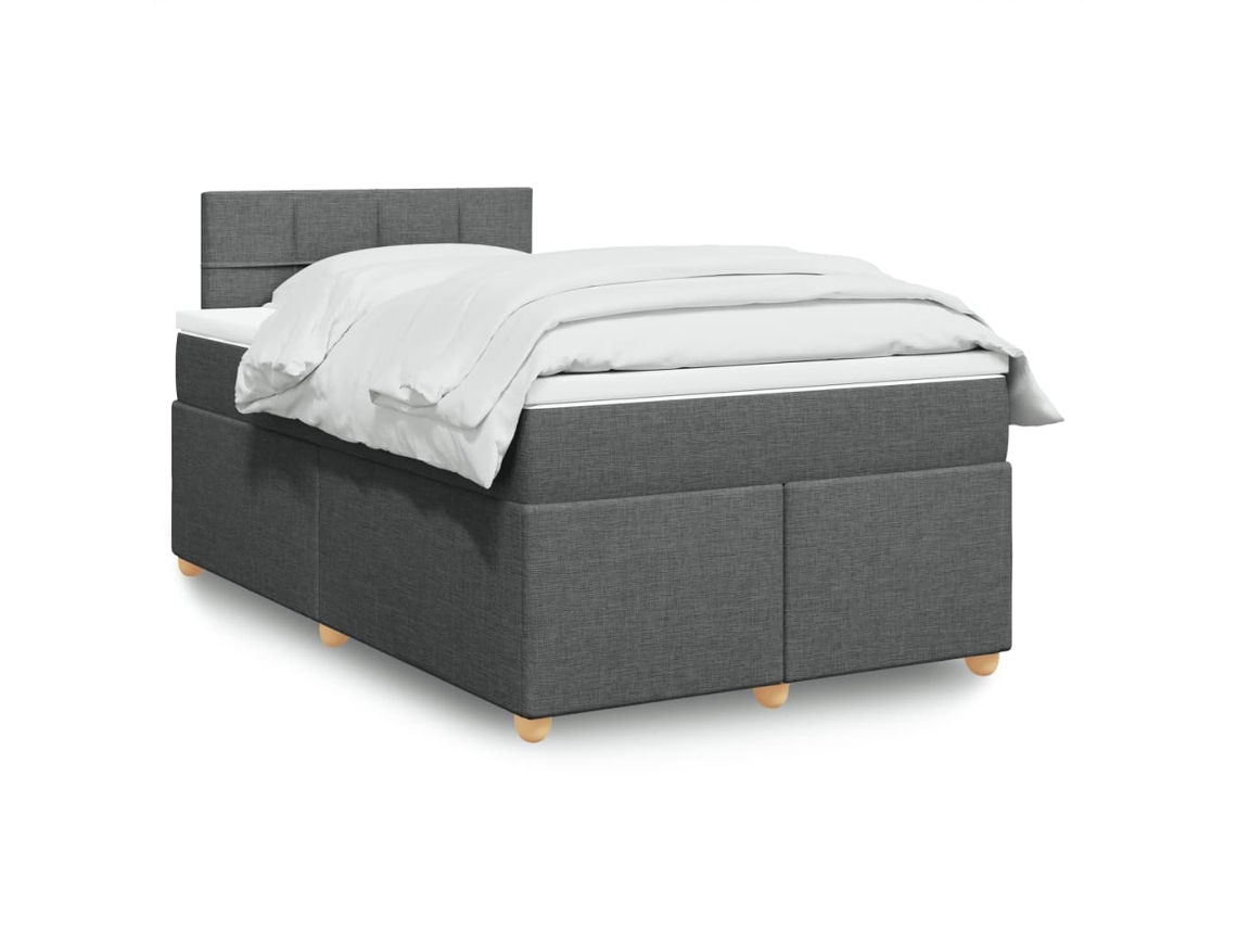 Cama Box Spring Con Colchón Tela Gris Oscuro 120x190 Cm