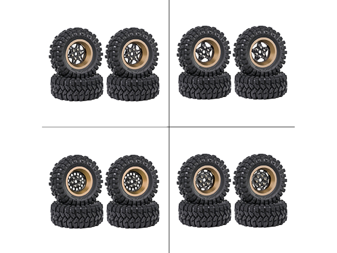 44pcs Upgraded Tires Carbon Fiber Wheel Rims For Fms Scx24 Trx4m 1/18 Rc Cars Vehicles Models Spare Parts Accessories